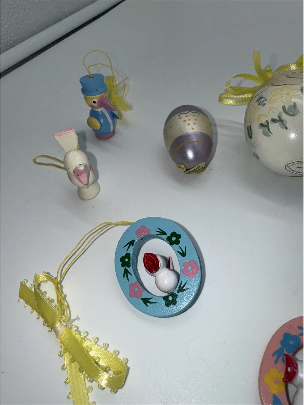 Lot 11 VTG Wooden Miniature Easter Bunny Eggs Tree Ornaments .5-1.5”